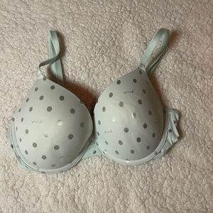 PINK Victoria's Secret Green Polka Dot Bra with Underwire Support